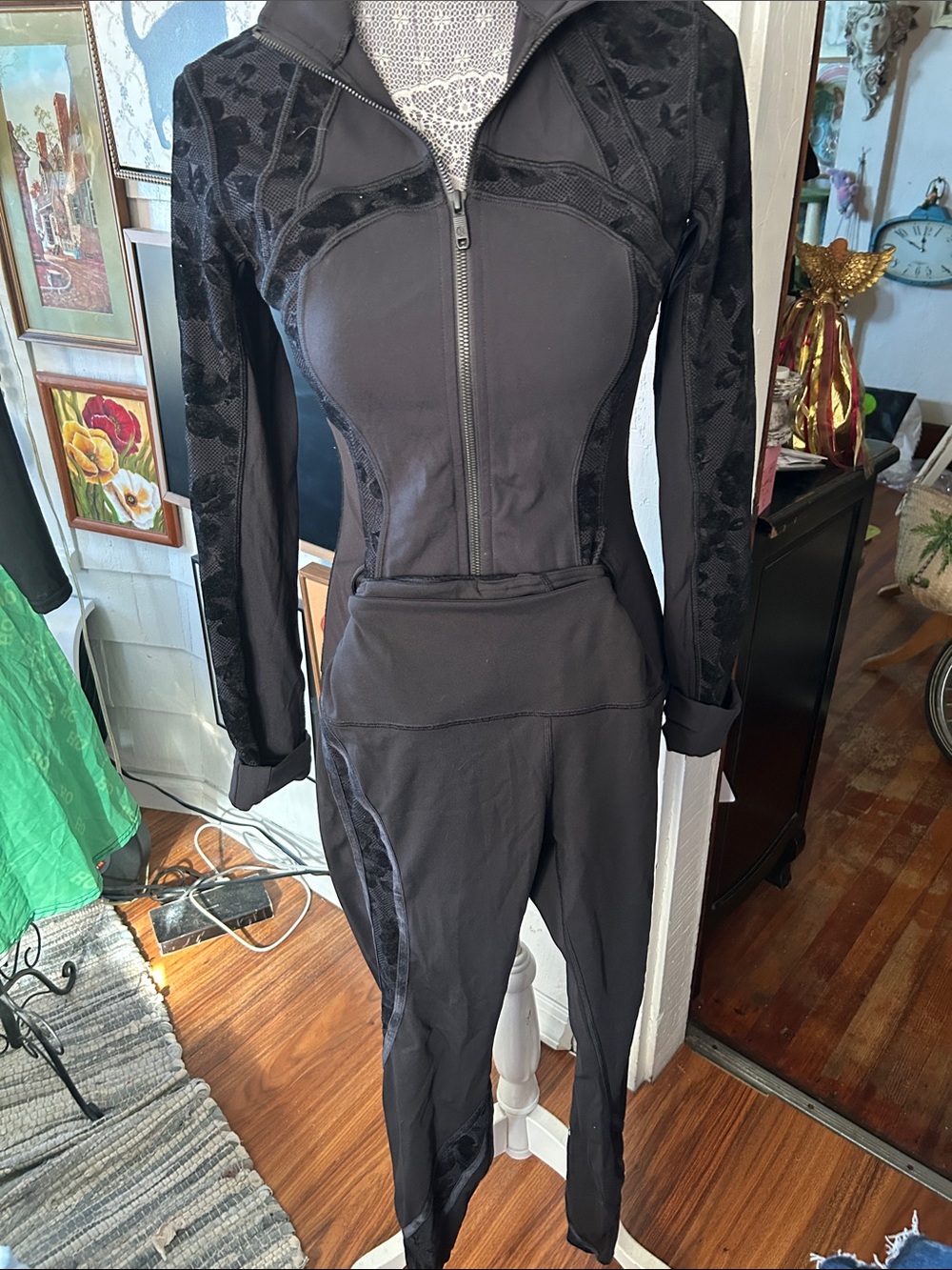 lululemon athletica Black Zip-Front Jumpsuit with Textured Panels